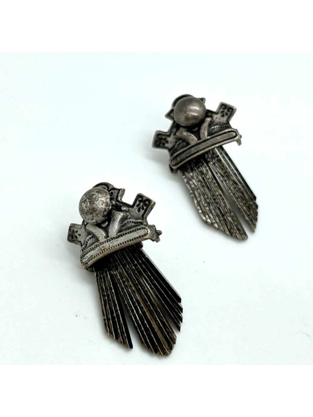 Antique Art Deco Machine Age Waterfall Earrings 1920s-1930s Pot Metal Fringe